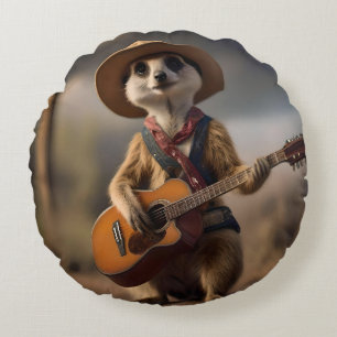 Meerkat Strumming A Country Lullaby, Round Cushion