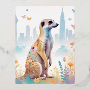 Meerkat Vintage Animal Nature Environment Decor Foil Holiday Postcard
