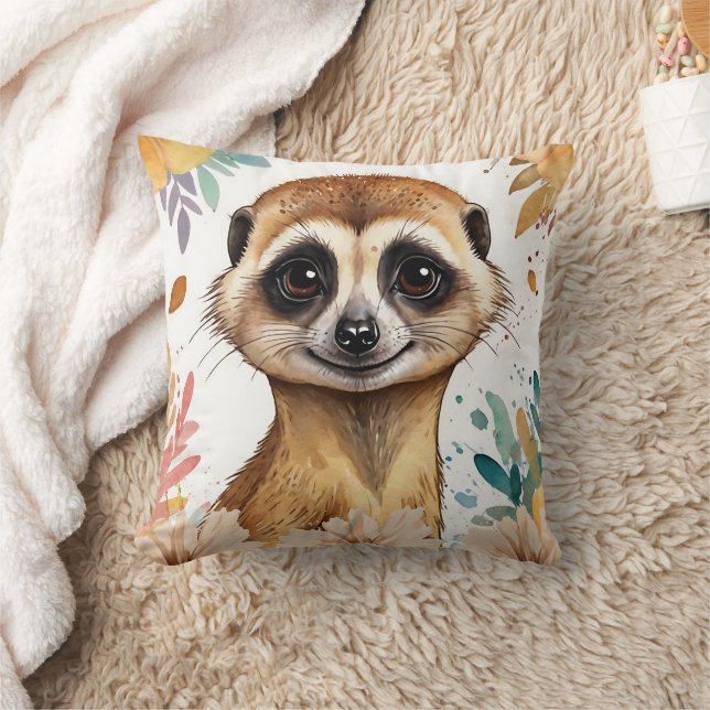 Meerkat Vintage Floral Print Cushion (Blanket)