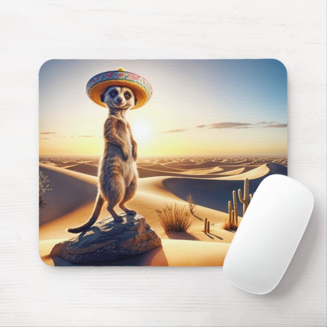 Meerkat Wearing a Mexican Sombrero Mouse Mat (With Mouse)