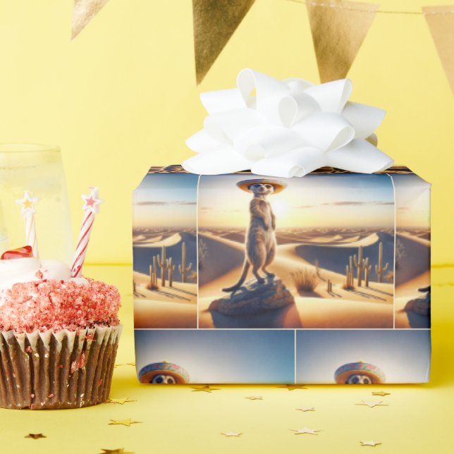 Meerkat Wearing a Mexican Sombrero Wrapping Paper (Birthday Party)