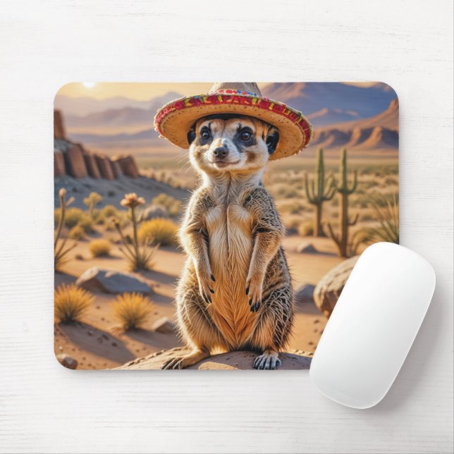 Meerkat Wearing a Sombrero  Mouse Mat (With Mouse)
