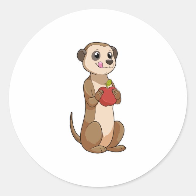 Meerkat with Apple Classic Round Sticker (Front)