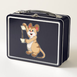 Meerkat with Coffee pot & Coffee.PNG Metal Lunch Box