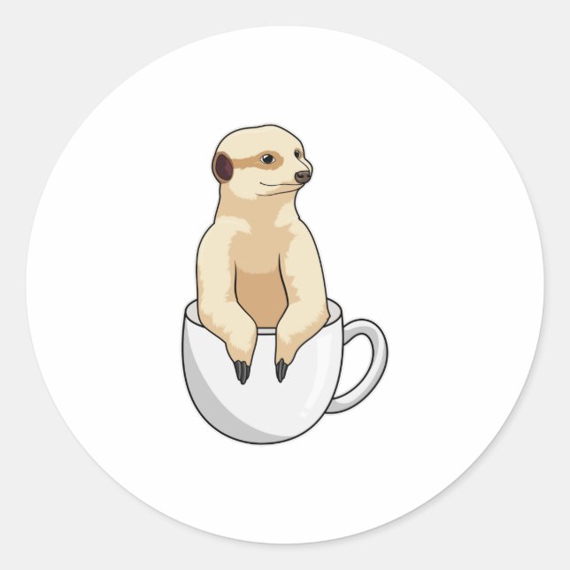 Meerkat with Cup of Coffee Classic Round Sticker (Front)