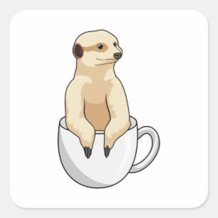Meerkat with Cup of Coffee Square Sticker