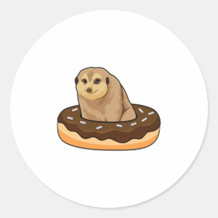 Meerkat with Doughnut Classic Round Sticker