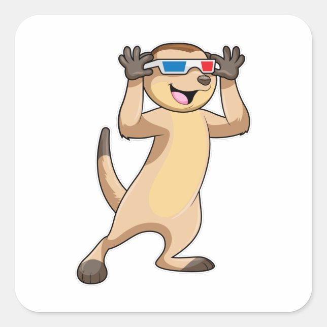 Meerkat with Glasses Square Sticker (Front)