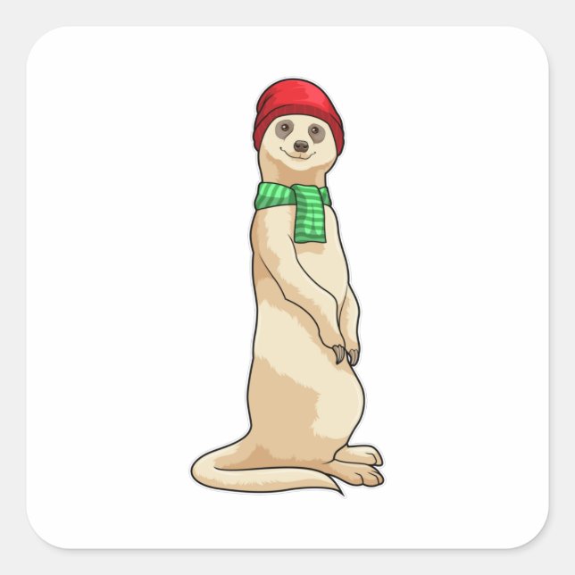 Meerkat with Hat and Scarf Square Sticker (Front)