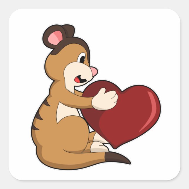 Meerkat with Heart Square Sticker (Front)