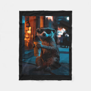Meerkat with iced coffee fleece blanket