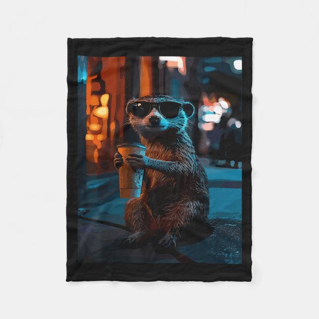 Meerkat with iced coffee  fleece blanket (Front)
