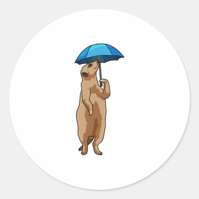 Meerkat with Umbrella Classic Round Sticker (Front)