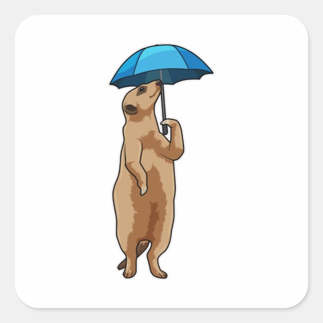 Meerkat with Umbrella Square Sticker (Front)