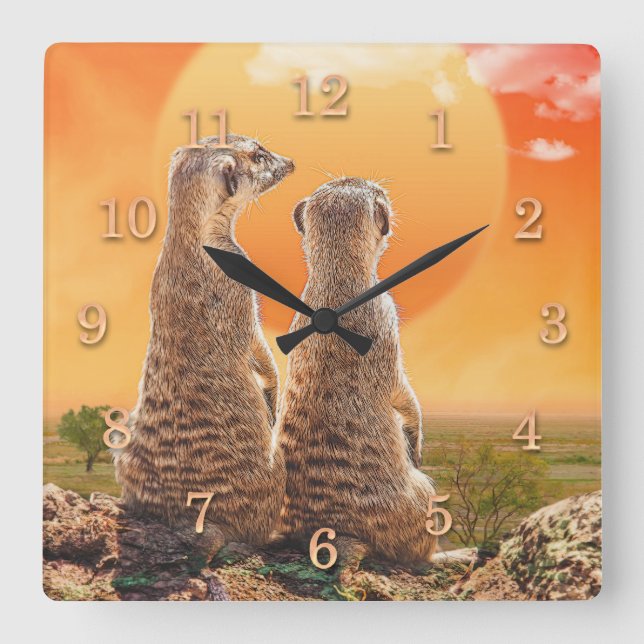 MEERKATS BEST FRIENDS FOREVER SQUARE WALL CLOCK (Front)