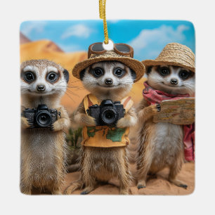 Meerkats Dressed as Tourists with Cameras and Maps Ceramic Ornament