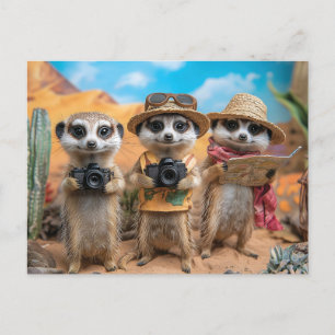 Meerkats Dressed as Tourists with Cameras and Maps Postcard