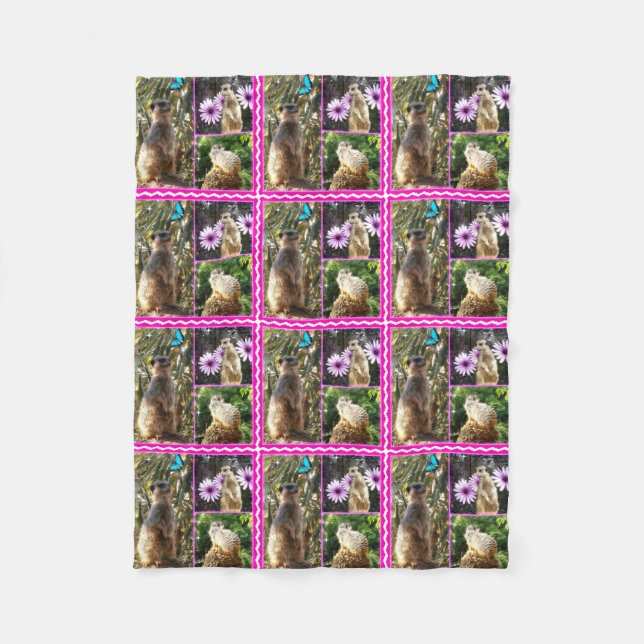 Meerkats In A Photo Collage, Fleece Blanket (Front)