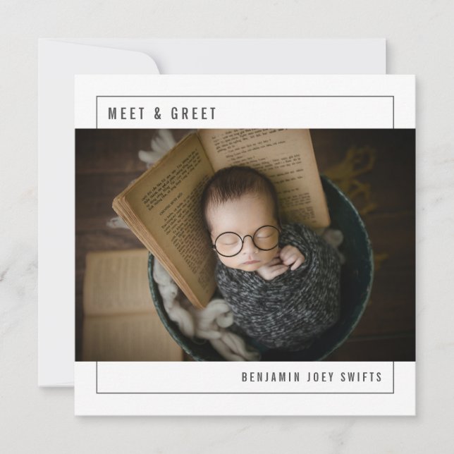 Meet and Greet Baby Modern Photo Birth Announcement (Front)