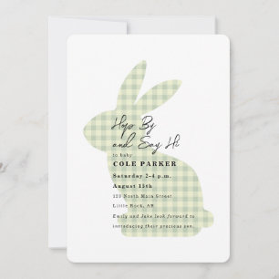 Meet and Greet Sage Gingham Bunny Baby Shower Invitation