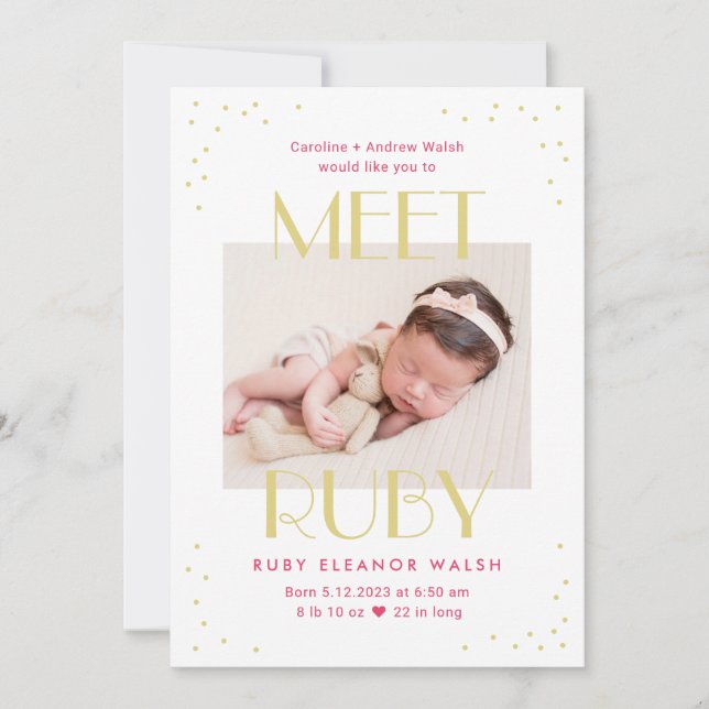 Meet Baby Editable Colour Baby Birth Announcement (Front)