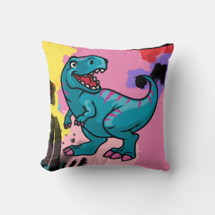 Meet Dino the blue and pink Dinosaur Throw Pillow