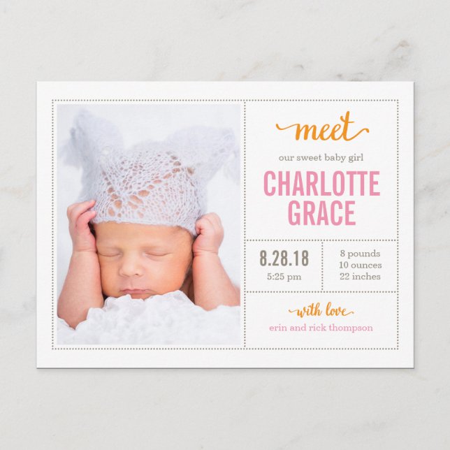 MEET HER Modern Birth Announcement (Front)