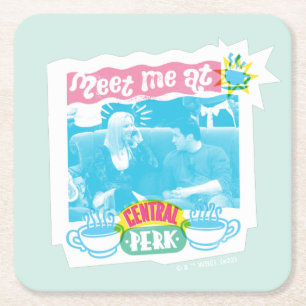 Meet Me at Central Perk Neon Graphic Square Paper Coaster