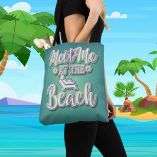 Meet me at the Beach Colourful Text Tote Bag