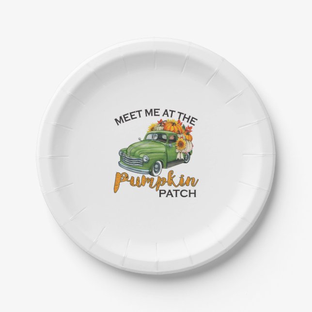 Meet Me At The Pumpkin Patch Pickup Fall Thanksgiv Paper Plate (Front)