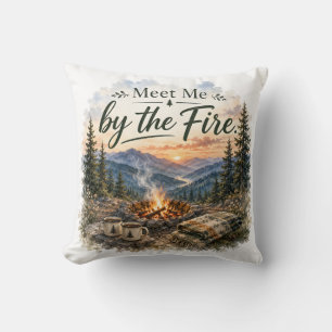 Meet Me by the Fire Mountain Campfire Sunset Cushion