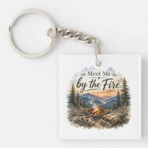Meet Me by the Fire Mountain Campfire Sunset Key Ring