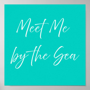Meet Me by the Sea Pink Poster   Preppy Coastal