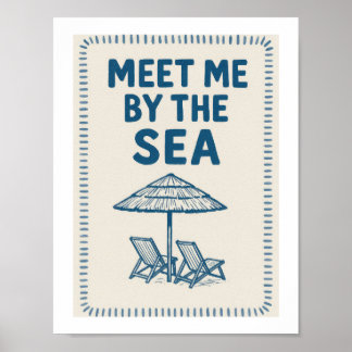 Meet Me By The Sea Retro Typography Beach Lounge Poster
