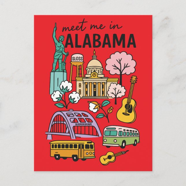 Meet Me In Alabama Iconic Landmarks Retro Postcard (Front)