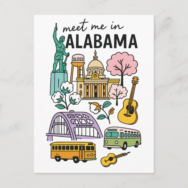 Meet Me In Alabama Iconic Landmarks Travel Postcard (Front)
