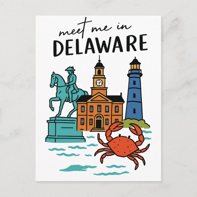 Meet Me In Delaware Dover Coastal History Crab Postcard (Front)