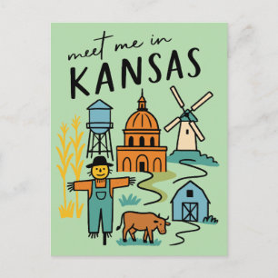 Meet Me In Kansas Vintage Prairie State Farm Life Postcard