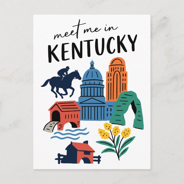 Meet Me In Kentucky Vintage Bluegrass State Postcard (Front)