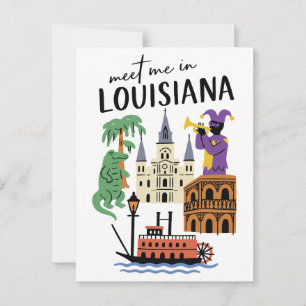 Meet Me In Louisiana Mardi Gras Alligator Jazz Postcard