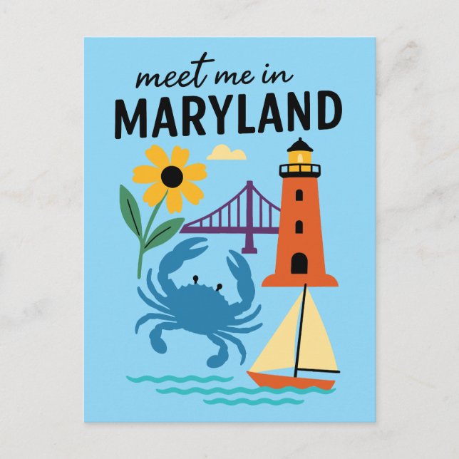 Meet Me In Maryland Lighthouse Retro East Coast Postcard (Front)