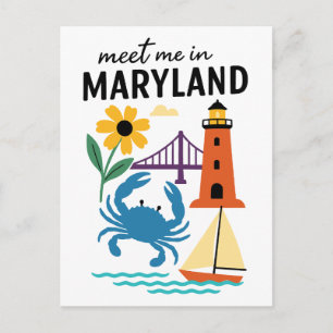 Meet Me In Maryland Lighthouse Sailboat East Coast Postcard