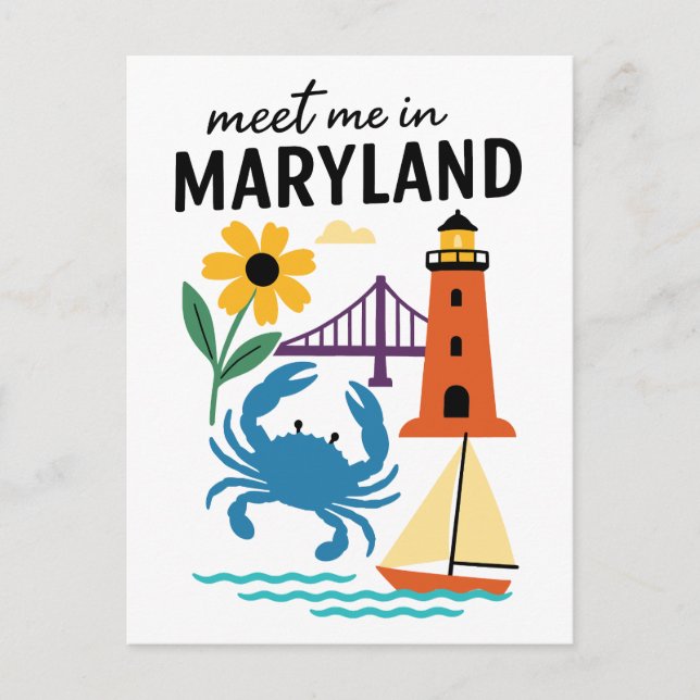 Meet Me In Maryland Lighthouse Sailboat East Coast Postcard (Front)