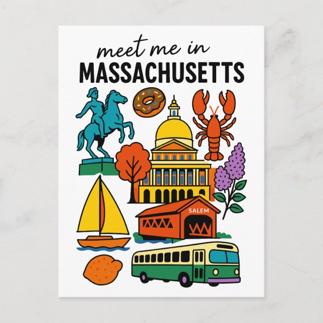 Meet Me In Massachusetts Boston Lobster Cranberry Postcard (Front)