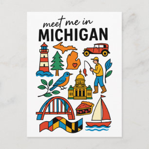 Meet Me In Michigan Lighthouse Cherry Pie Car Postcard