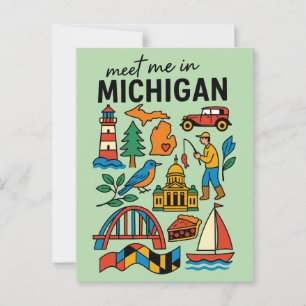 Meet Me In Michigan Lighthouse Cherry Pie Retro Postcard