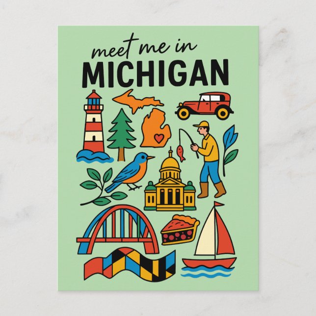 Meet Me In Michigan Lighthouse Cherry Pie Retro Postcard (Front)