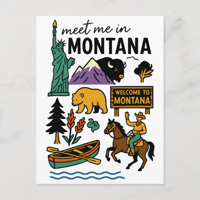 Meet Me In Montana Wildlife & Cowboy State Travel Postcard (Front)