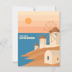 Meet Me in Mykonos: Minimalist Greek Windmills Postcard