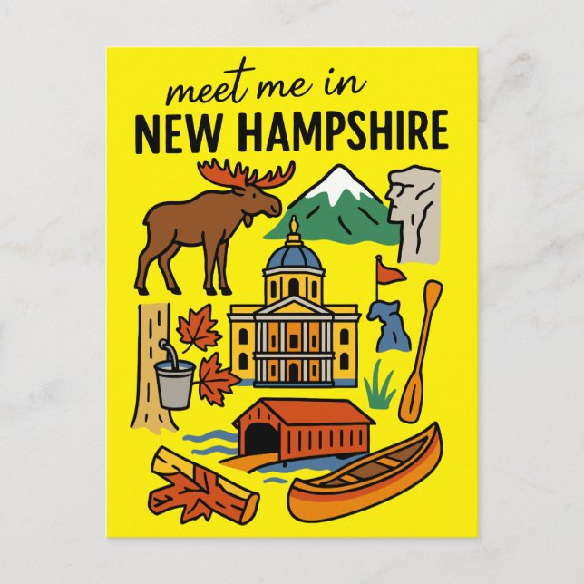 Meet Me In New Hampshire Mountains Retro Icons Postcard (Front)